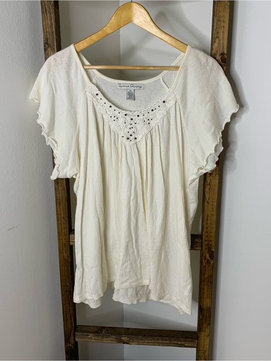 Tops - French Laundry Cream Crochet-Trim Short Sleeve Top Size XL